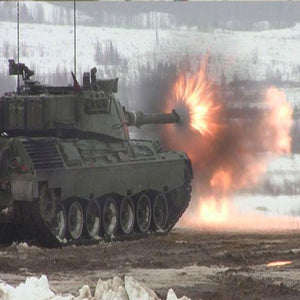 leopard tank firing on range with flame