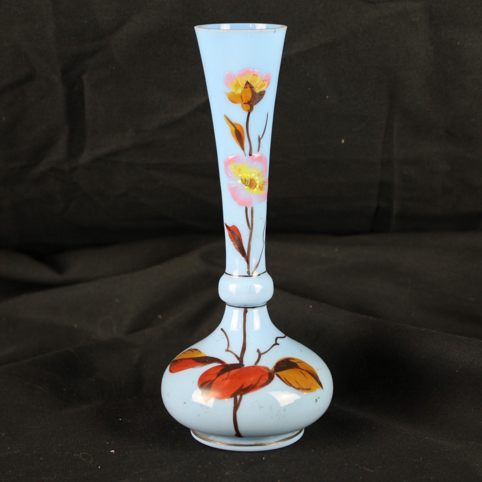 Sky Blue Bud Vase With Painted Flowers