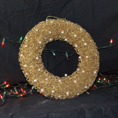 13 Inch Gold Mesh Christmas Wreath With Pearls