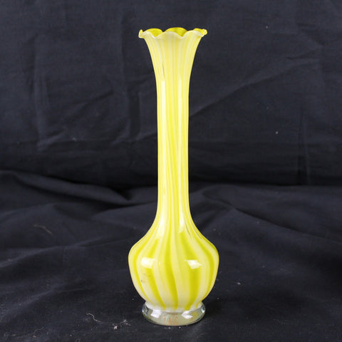 Vintage Mid-Century Greenish Yellow Glass Bud Vase