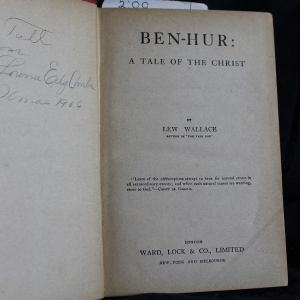 Vintage Hardcover Ben-Hur: A Tale of the Christ by Lew Wallace, Christmas 1904