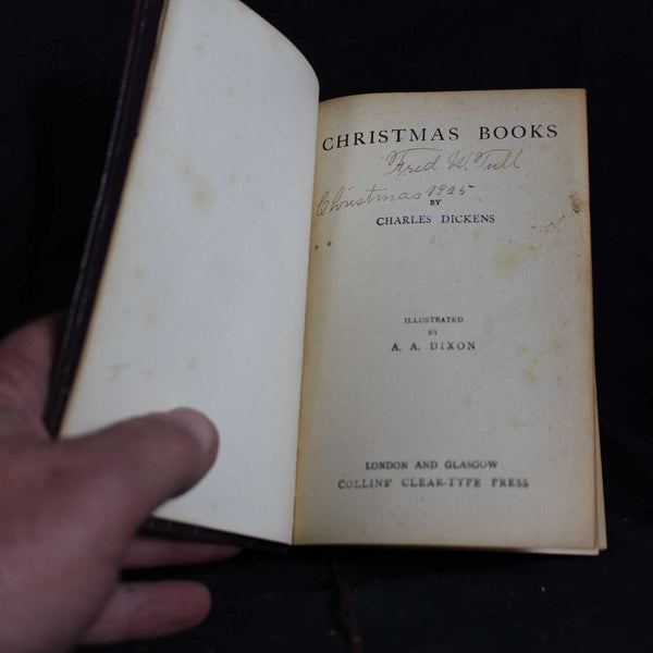 Vintage Hardcover Christmas Books: A Christmas Carol, The Chimes, The Cricket on the Hearth, The Battle of Life, The Haunted Man by Charles Dickens, 1913 with Inscription