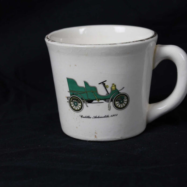 Vintage Mid-Century Georgian China Coffee Cup With 22kt Gold Rim Cadillac Automobile 1903
