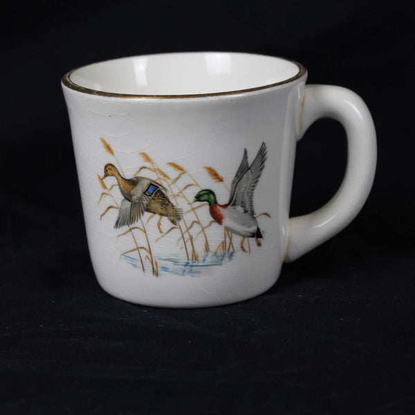 Rare Vintage Mid-Century Hunting Scenes Coffee Cup With Gold Rim Mallard Ducks