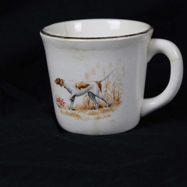 Rare Vintage Mid-Century Hunting Scenes Coffee Cup With Gold Rim Pointer