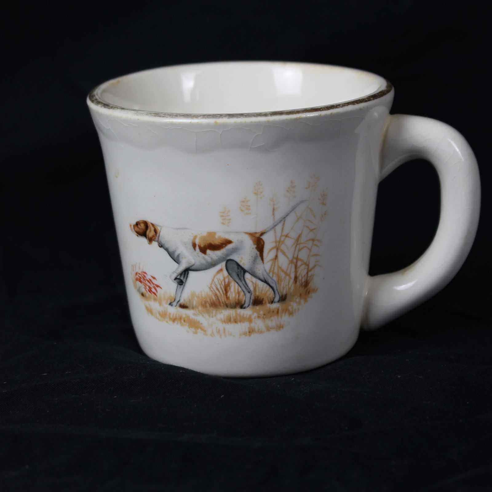 Rare Vintage Mid-Century Hunting Scenes Coffee Cup With Gold Rim Pointer