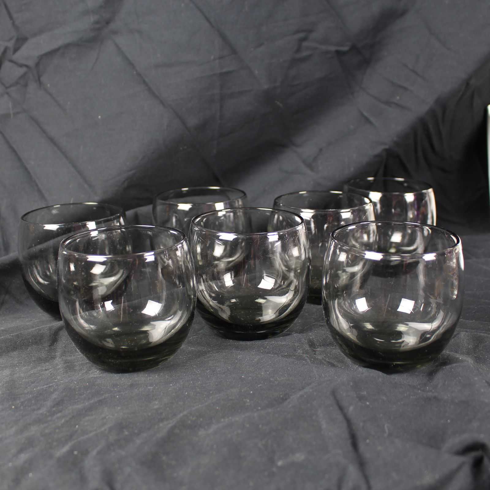 Vintage Smoked Glass Round Tumbler Set Of 7