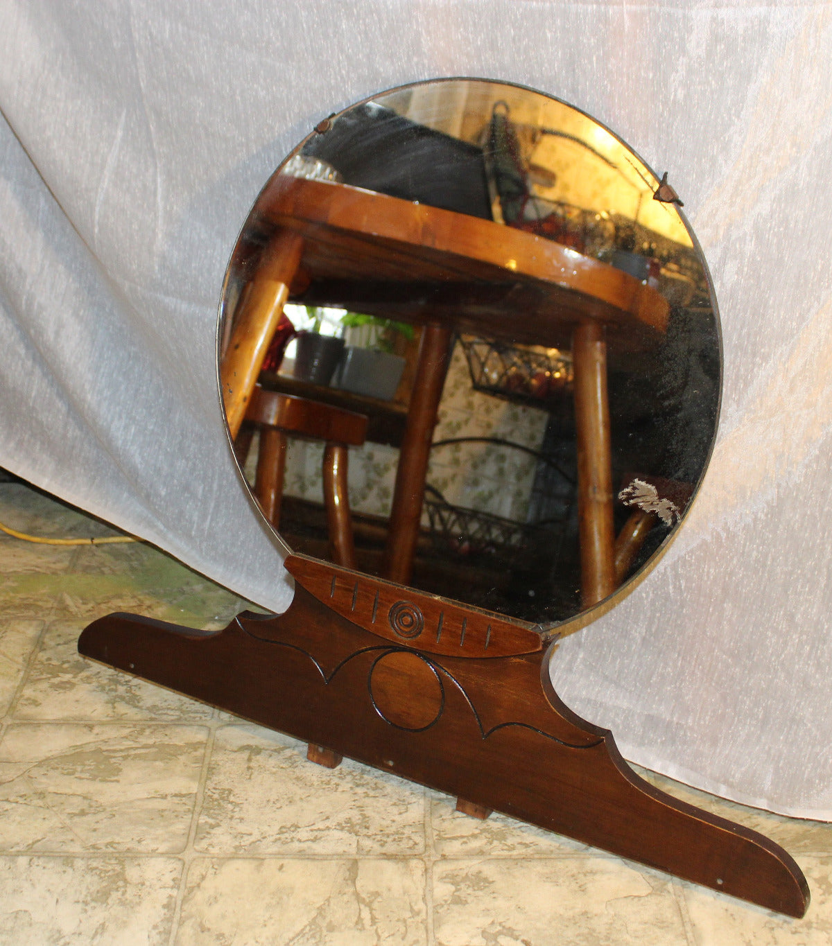 Vintage Vanity Adjustable Mirror w Wood Frame