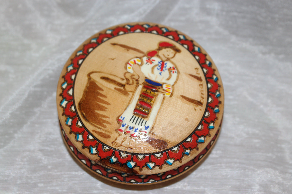 Vintage Romanian Hand Painted Wood Trinket Bowl