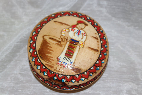 Vintage Romanian Hand Painted Wood Trinket Bowl