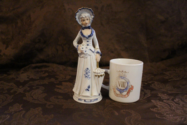 Vintage Capodimonte Italian Porcelain Girl with Parasol Cobalt Blue/White/Gold