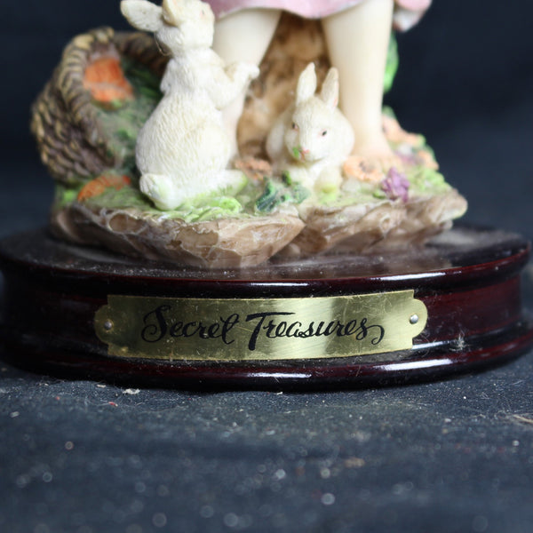 SOLD! Secret Treasures Figurine Statuette of Little Girl With Rabbits On Wood Base