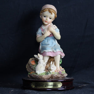 SOLD! Secret Treasures Figurine Statuette of Little Girl With Rabbits On Wood Base